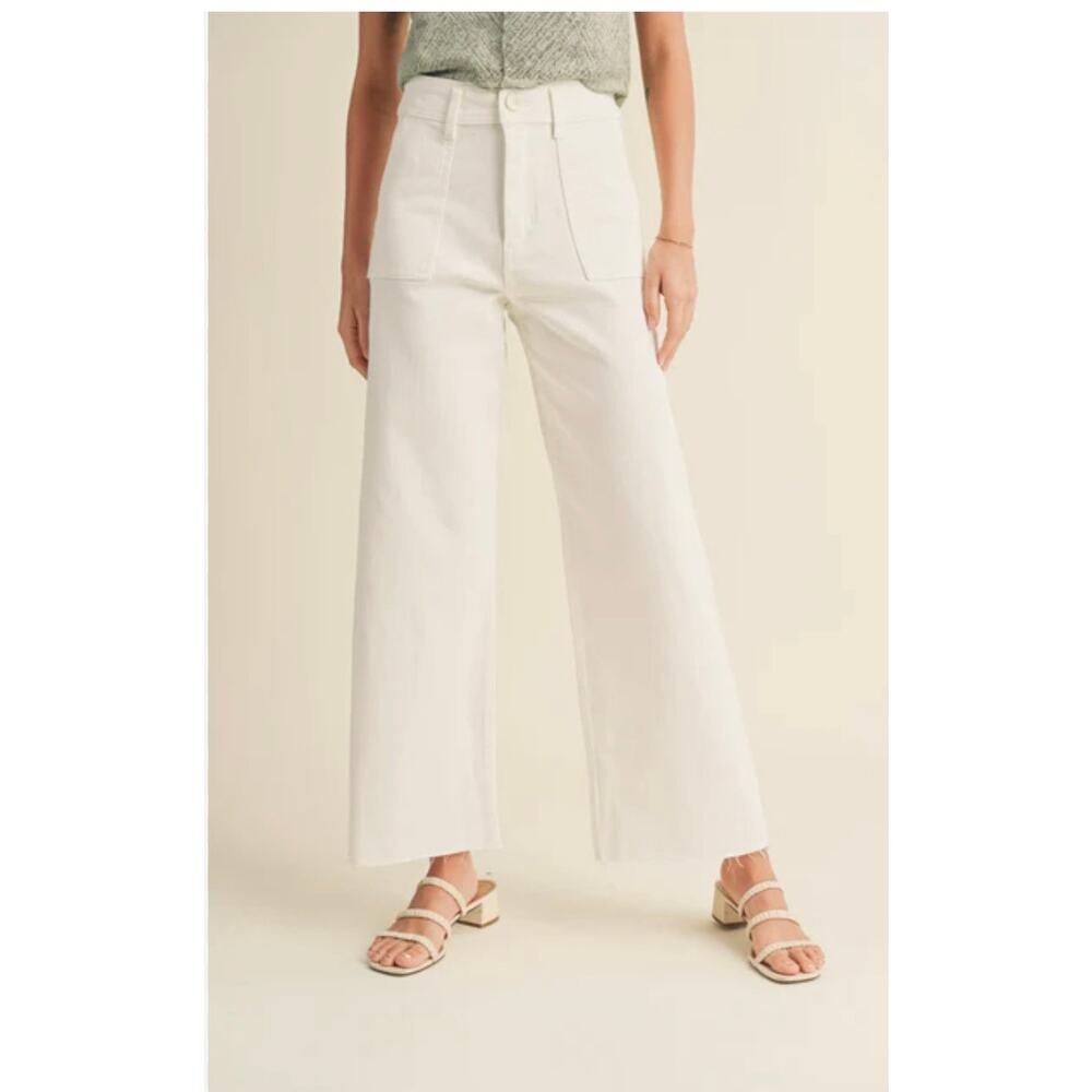 Miou Muse White Wide Leg High Rise Jeans Front Pockets Nautical Size M